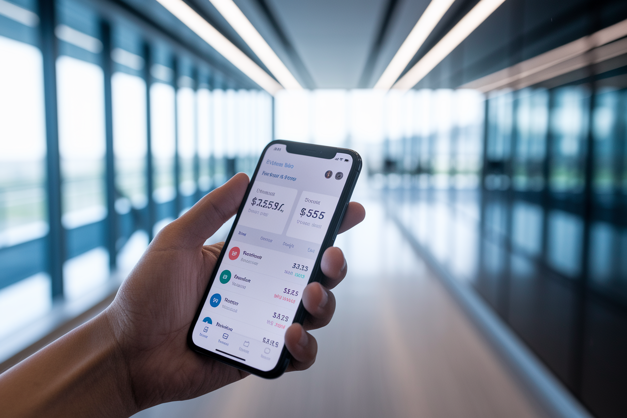smartphone-main-ecran-financier-bureau-flou