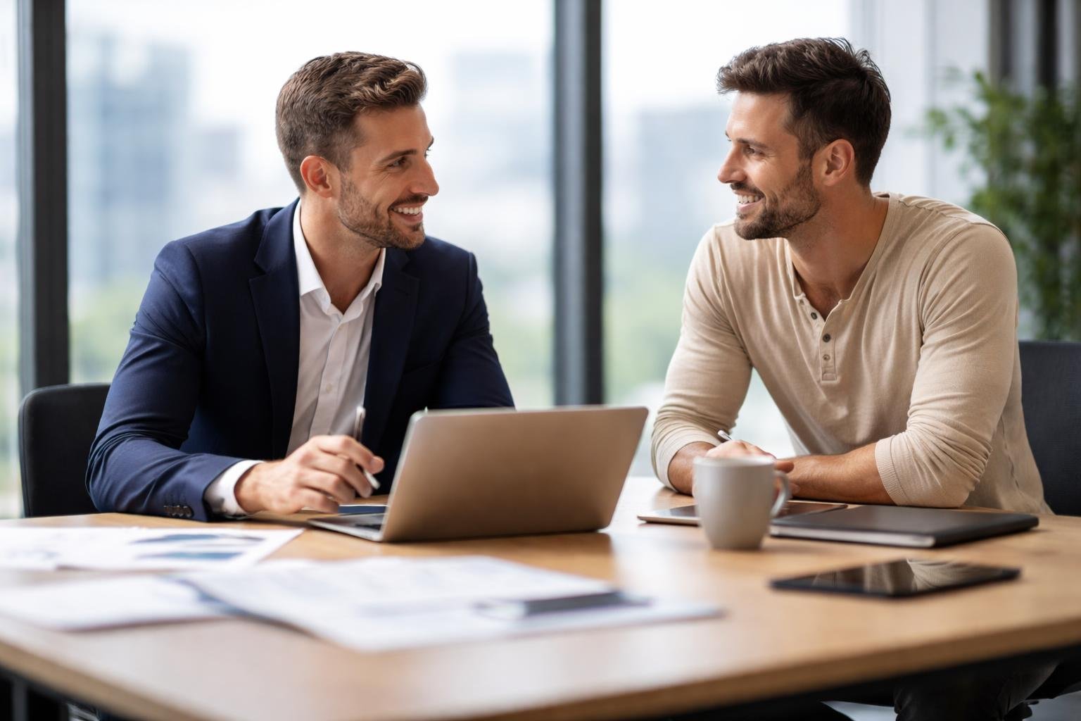 personnes-bureau-moderne-discussion-fenetre