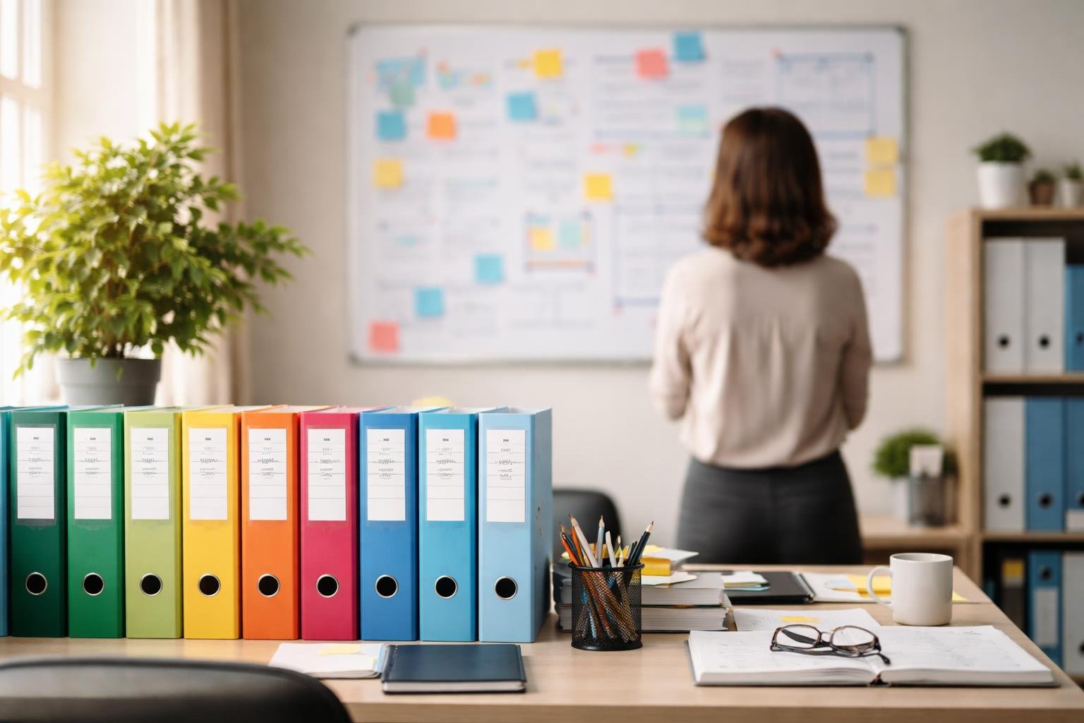 bureau-organise-dossiers-tableau-flou