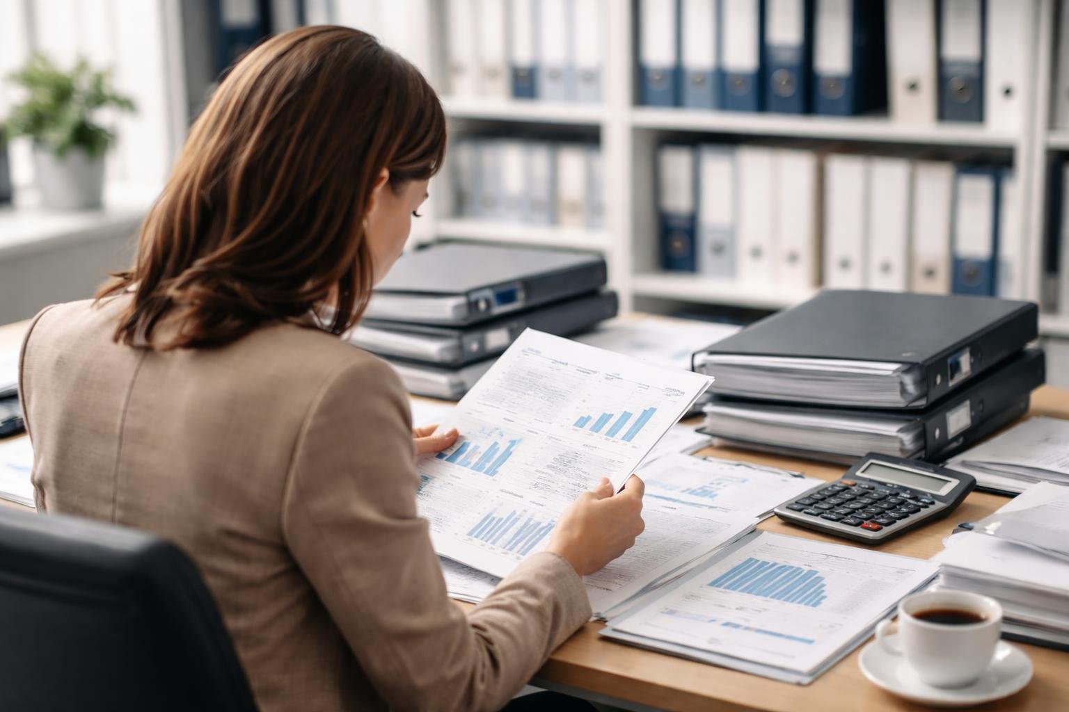 bureau-moderne-documents-papiers-etageres